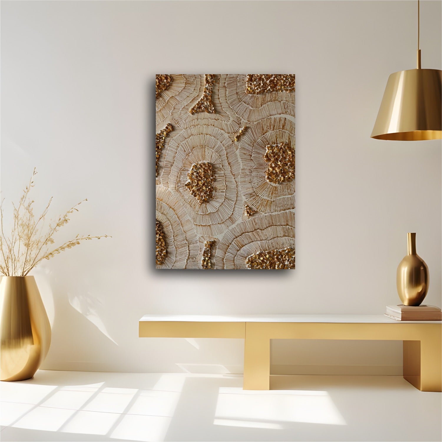 Golden Echo Luxe Mosaic Wall Art – Handcrafted Textured and Artistic Stonework